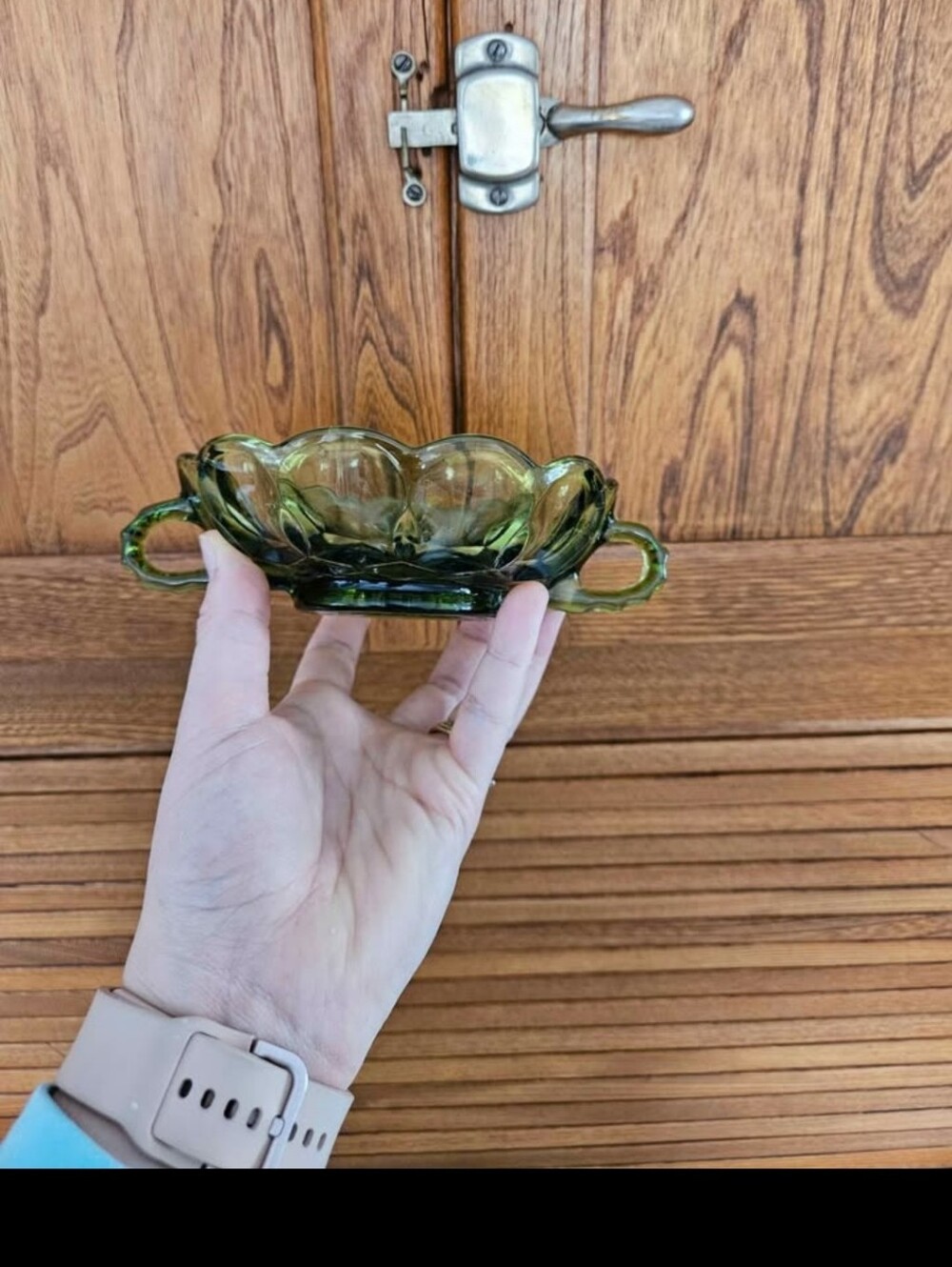 VTG Avocado Glass Candy Dish